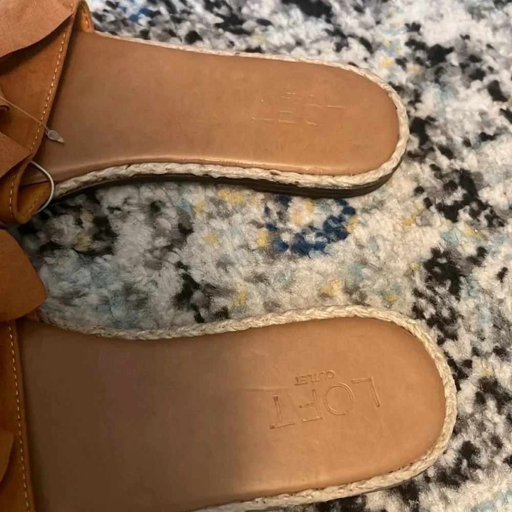 NWT LOFT OUTLET Mustard Gold Bow Slide Sandals 7 - Picture 3 of 6